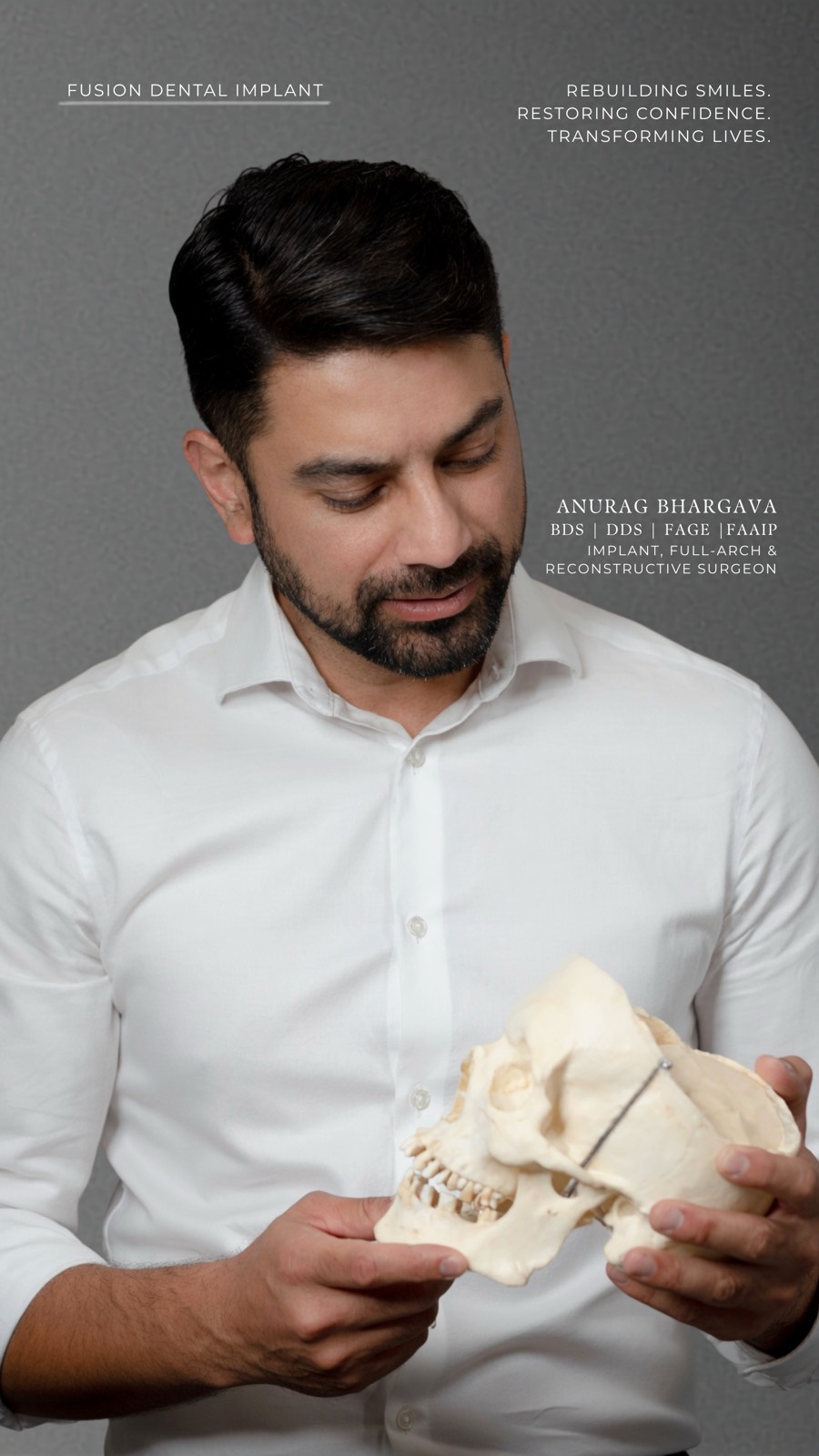 Dr. Anurag Bhargava studying an anatomical skull model